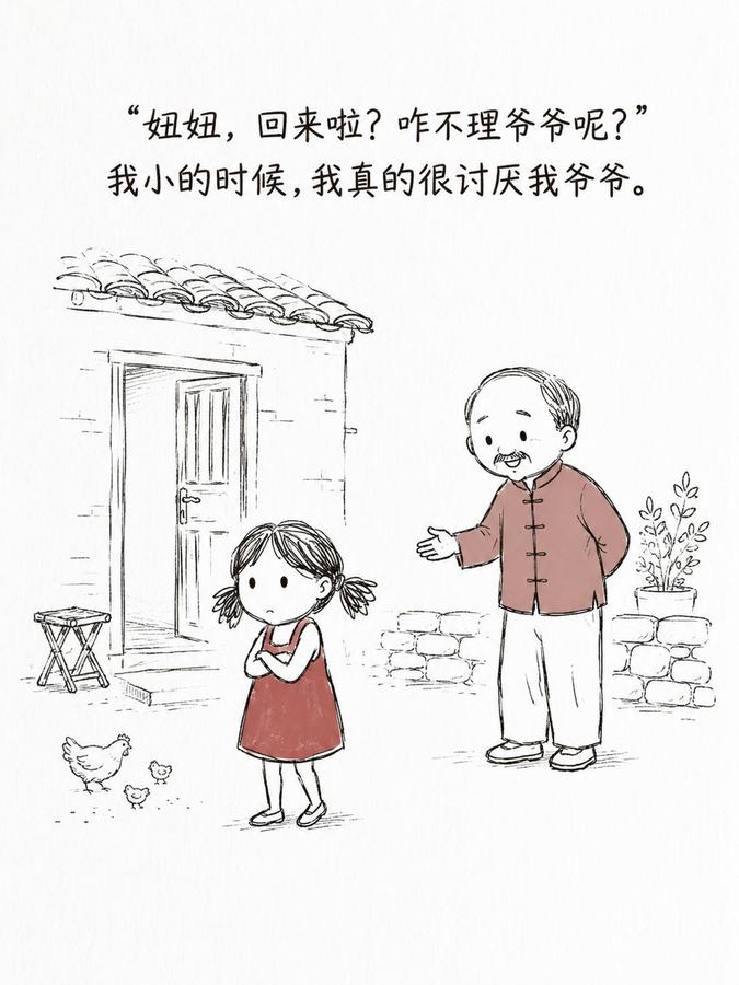 可能爷爷直到最后也不知道自己哪里做的不好，让自己的宝贝孙女不爱回家 #爷爷 #画 # 第 1 张参考图