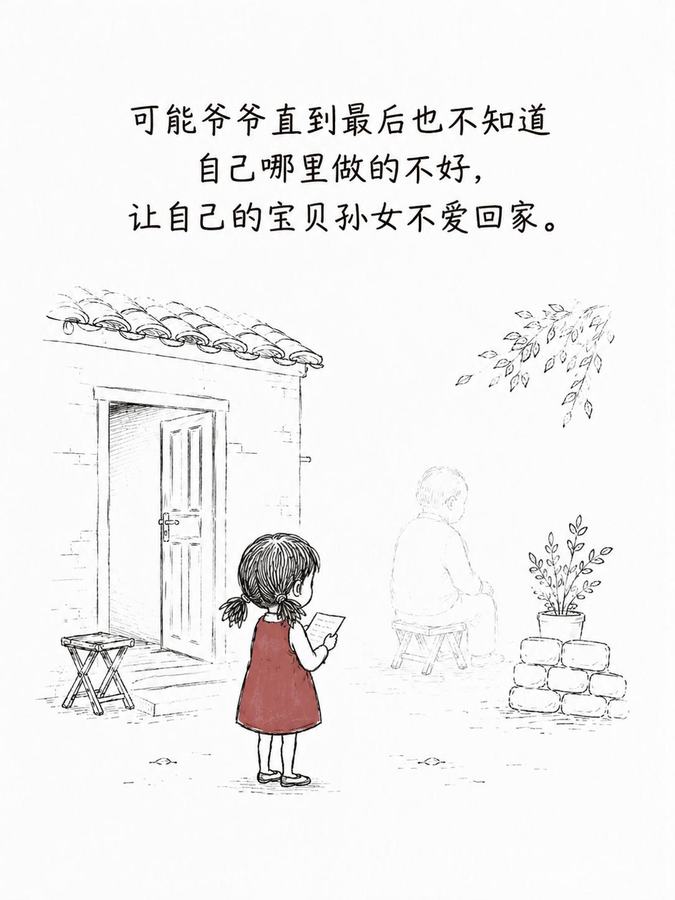可能爷爷直到最后也不知道自己哪里做的不好，让自己的宝贝孙女不爱回家 #爷爷 #画 # 第 2 张参考图