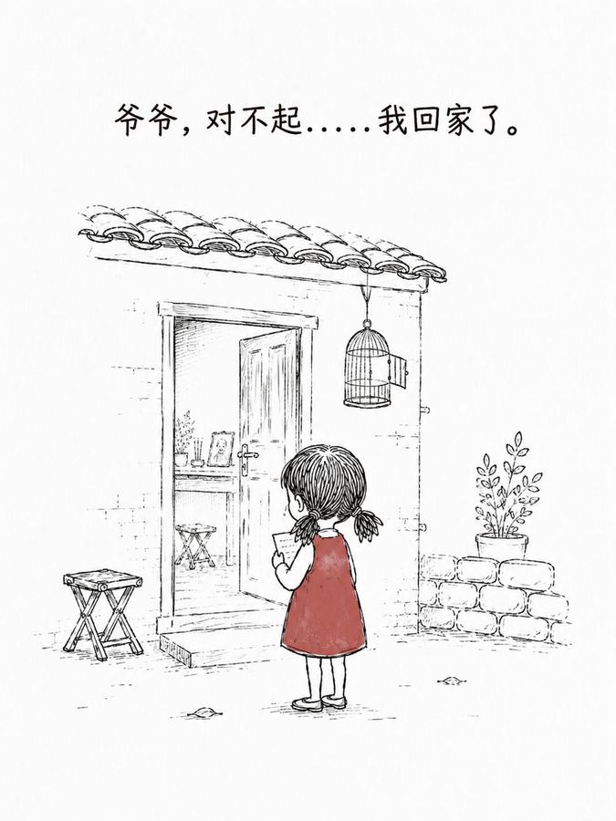 可能爷爷直到最后也不知道自己哪里做的不好，让自己的宝贝孙女不爱回家 #爷爷 #画 # 第 7 张参考图