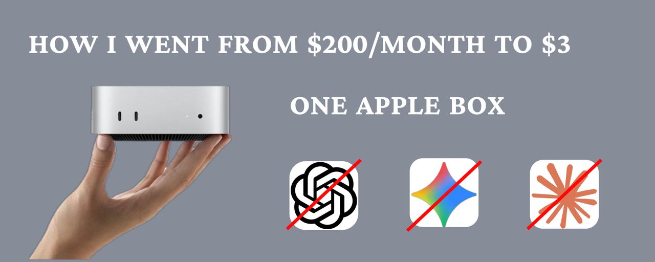 我如何将每月 200 美元的 AI 开销降至 3 美元：一台 Mac Mini 的力量 第 1 张参考图