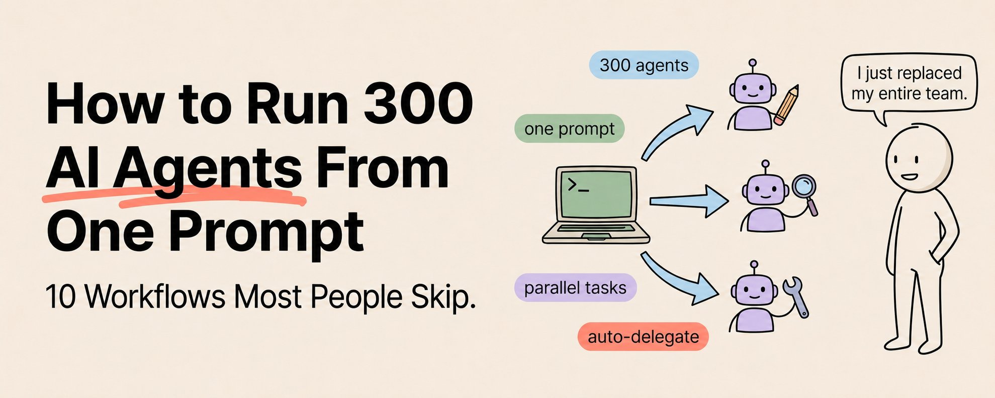 如何通过一个提示词运行 300 个 AI Agents：大多数人忽略的 10 个工作流 第 1 张参考图