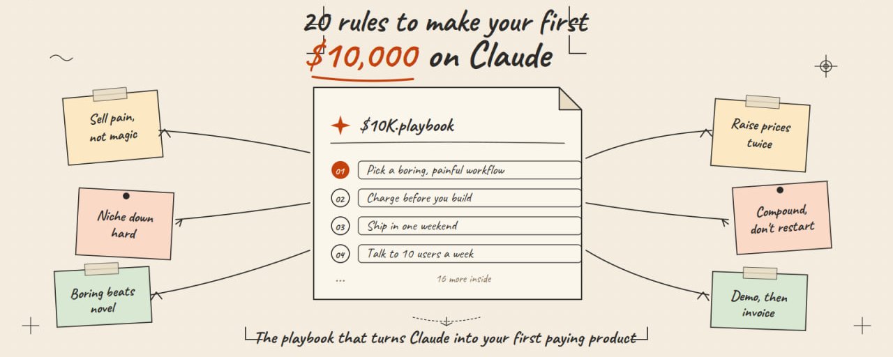 在 Claude 上赚取首个 1 万美元的 20 条法则（抢在所有人发现之前） 第 1 张参考图